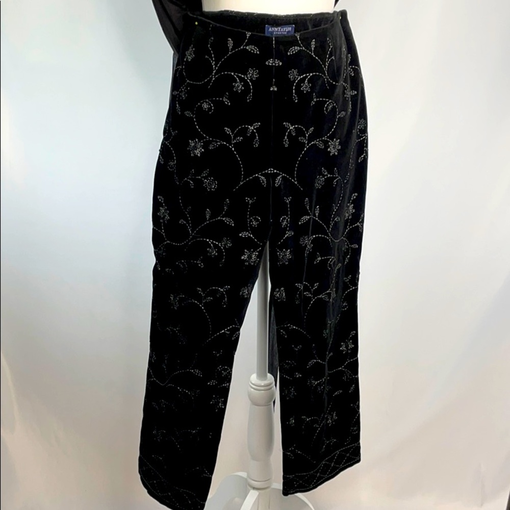 Black Stretch AT Velvet Pants Silver Embroidery 8P